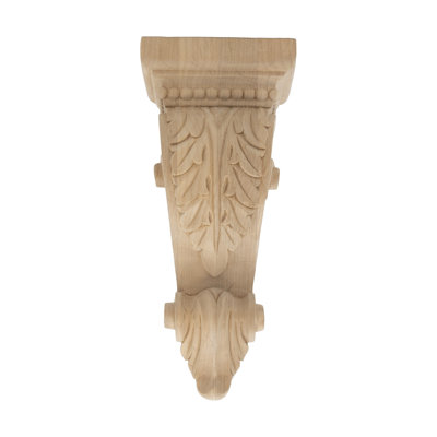 8 in x 3-3/4 in x 2-1/2 in Unfinished X-Small Hand Carved Solid Alder Acanthus Leaf Wood Corbel