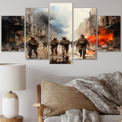 Heros In Action I - Fireman Canvas Wall Art - 5 Panels