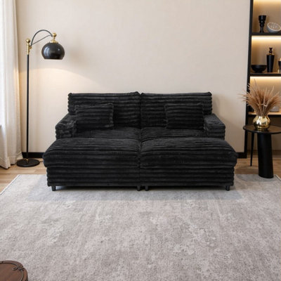 Double Chaise Lounge Sofa with USB Charging, Faux Rabbit Fur Upholstery Sectional Sofa