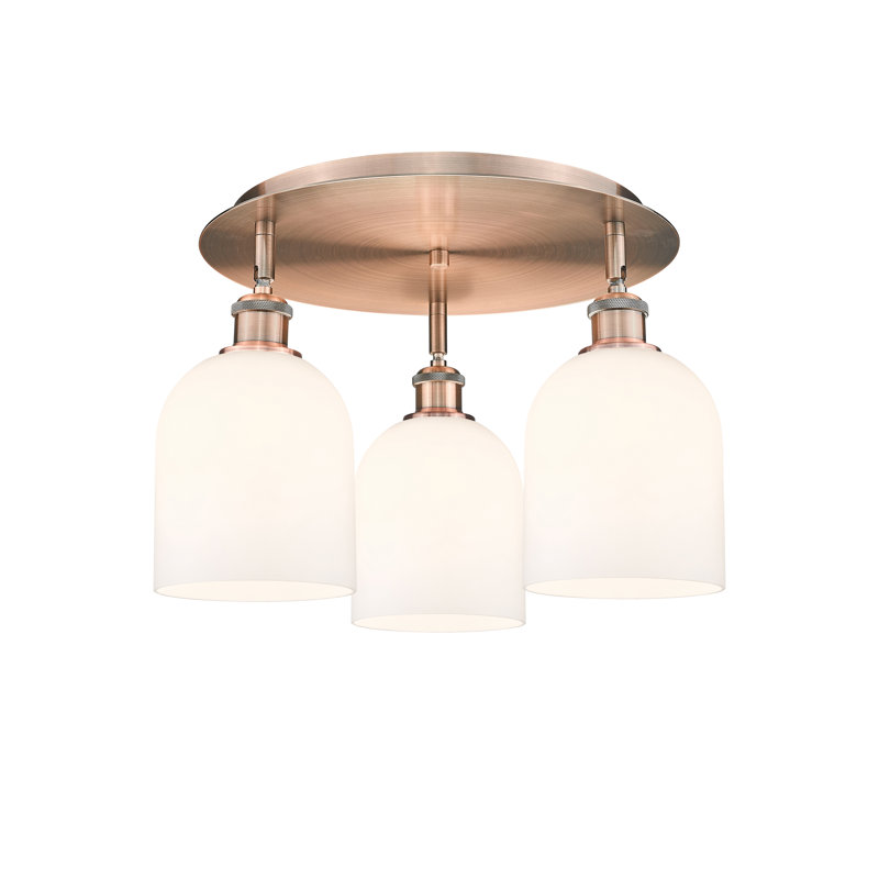 Plafonnier semi-encastré en verre Odaniel, Blanc lustré, Cuivre antique