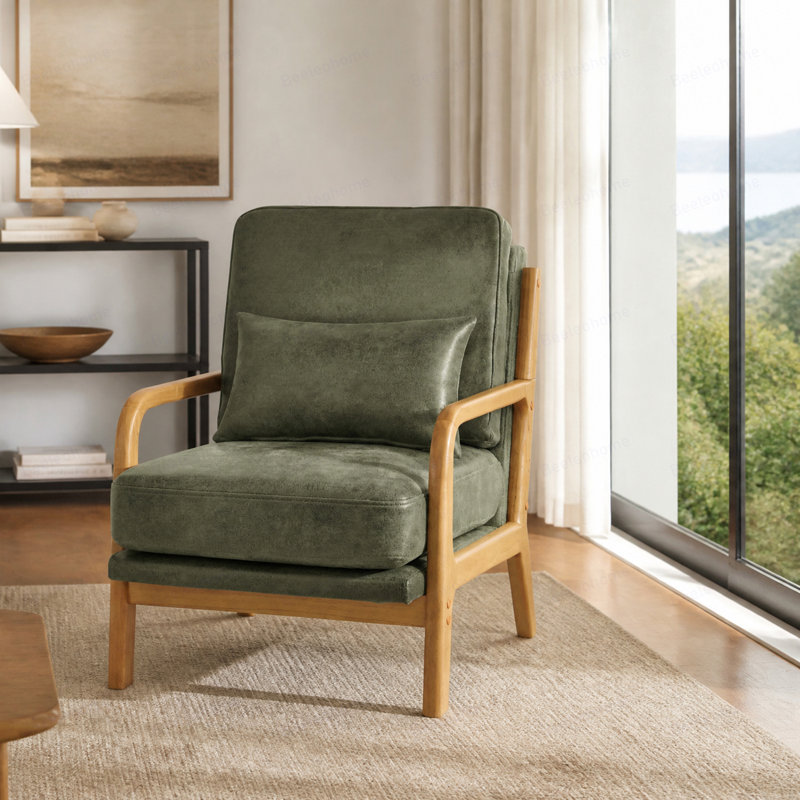 Chaise longue en bois, Polyester - vert olive