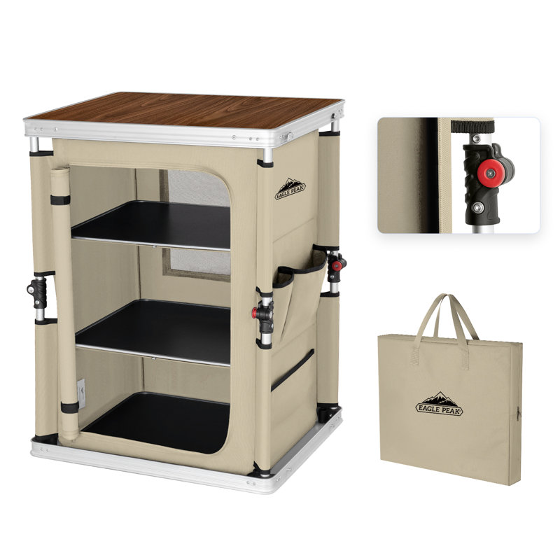 Rectangular Wood Metal Folding Outdoor Camping Table , 23.6'' in. W 18.9'' in. D, Beige, Brown