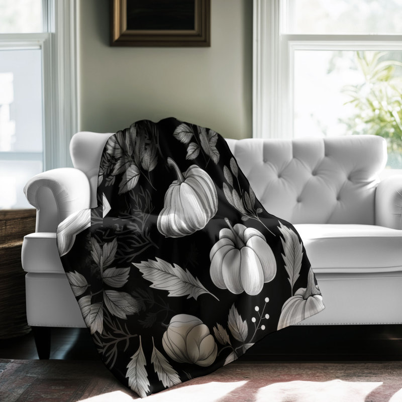 Jeté noir Autumn Elegance - 1 pièce Sherpa Blan Premium, L 60 po x L 80 po
