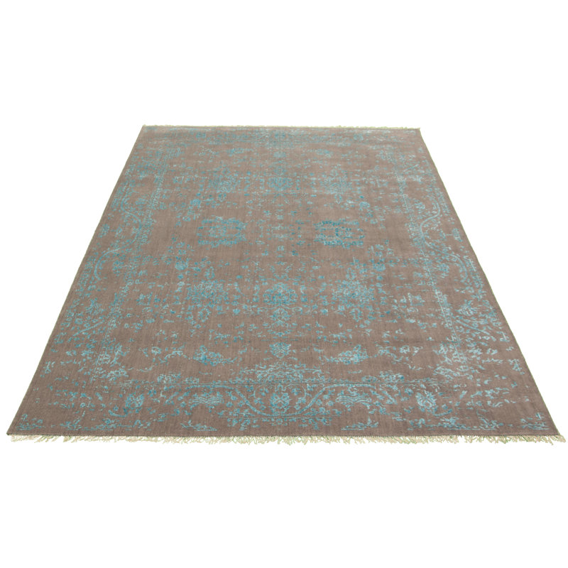 Tapis oriental en laine noué à la main taupe, Rectangle de 6 pi 5 po x 9 pi 4 po
