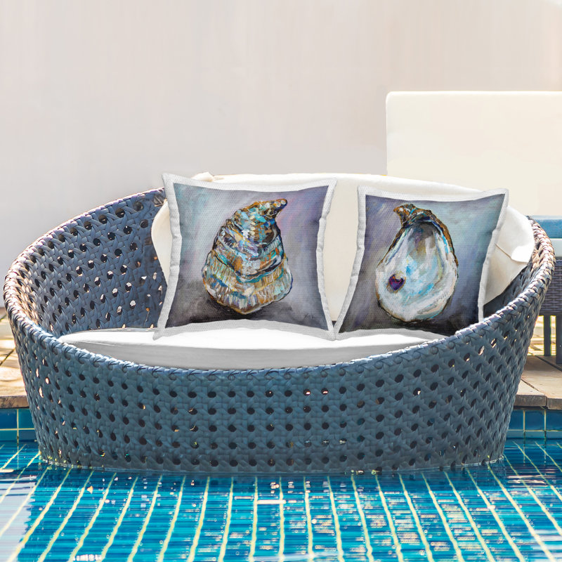 Nautical Oyster Shells 2 Piece Outdoor Printed Pillow Set by Jeanette Vertentes