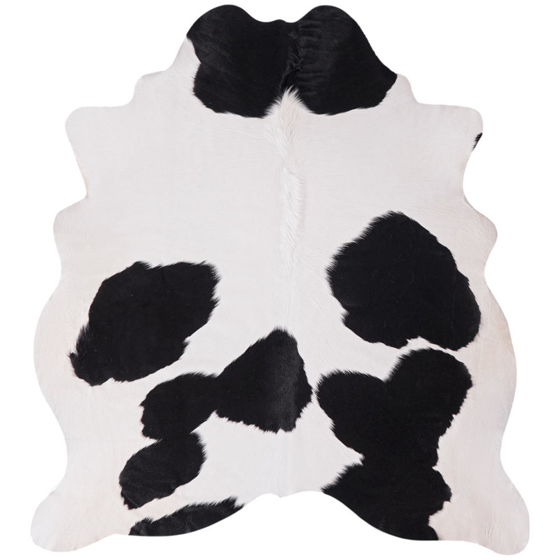 Tapis en cuir de vache noir et blanc Gutshall - tapis en cuir véritable, Nouveauté de 5 pi 6 po x 6 pi 6 po