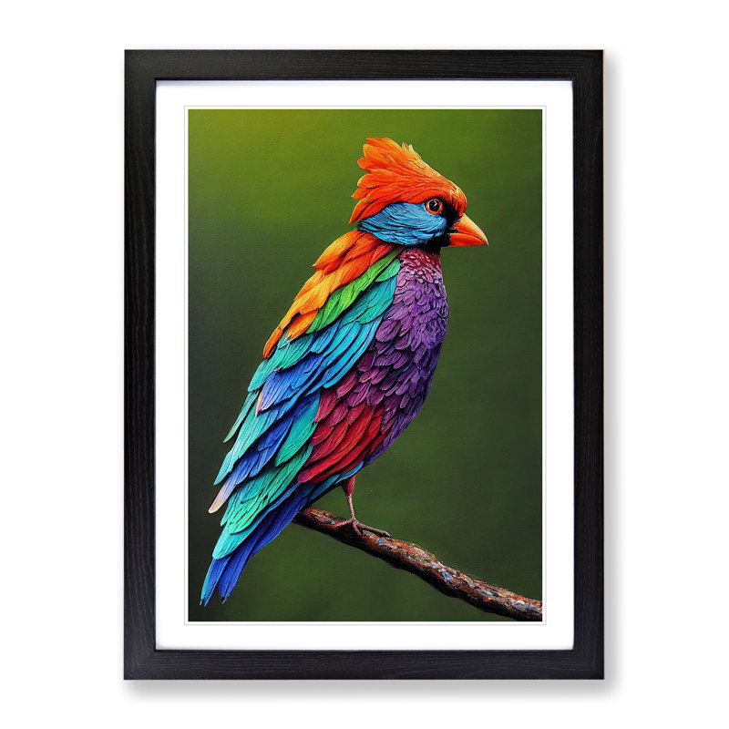 Bird on a branch 1 Piece Single Picture Frame Wall Art, 46cm H x 34cm W x 2cm D, Black