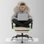 Fauteuil de jeu monobloc en velours beige avec massage lombaire et dossier réglable multi-angles