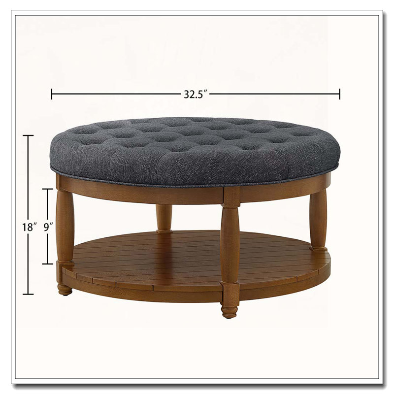 Table basse rembourrée rembourrée en lin, Charbon 1, Rond