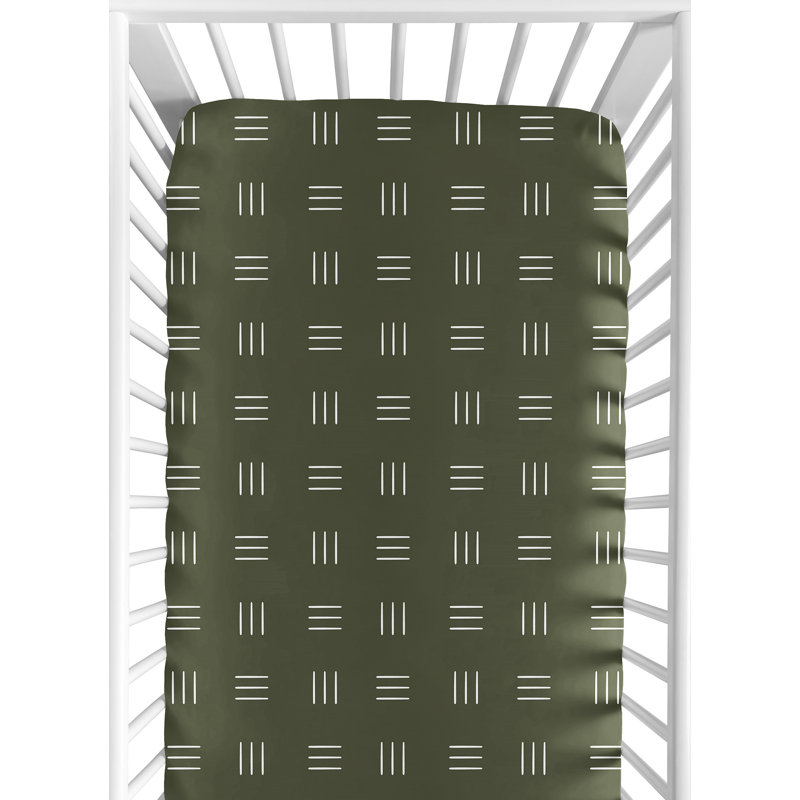 Drap-housse pour lit de bébé Boho Hatch Hatch, Vert chasseur / blanc