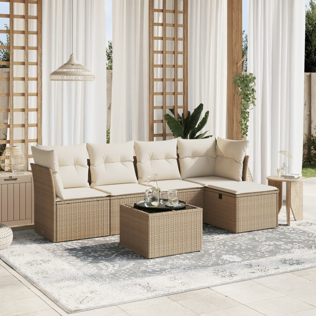 6-Tlg. Garten-Sofagarnitur Mit Kissen Poly Rattan