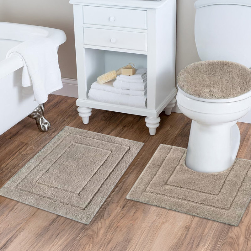 Ben & Jonah Clearwater Collection – 3-piece Bathroom Rug Set – Beige– Soft Microfiber Bath Mat, Contour Rug & Lid Cover