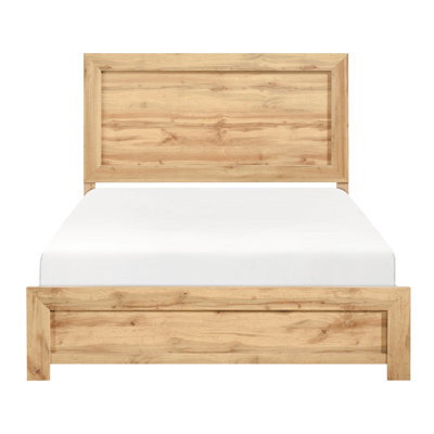 Rustic Style Queen Bed, Natural Finish, Bed In A Box, Comes With Frame Elements, Laminate For Long - Term Use, Bedroom Finish Frame, Panel Design, Headboard, And Rails Provided, To Scratches,