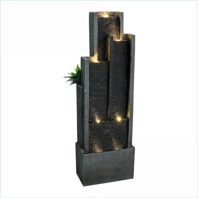 Fountains 4-Tier 50.7 Inch Modern Indoor/Outdoor Waterfall Fountain with LED Lights for Garden Patio Deck Yard | Slate Gray | Resin