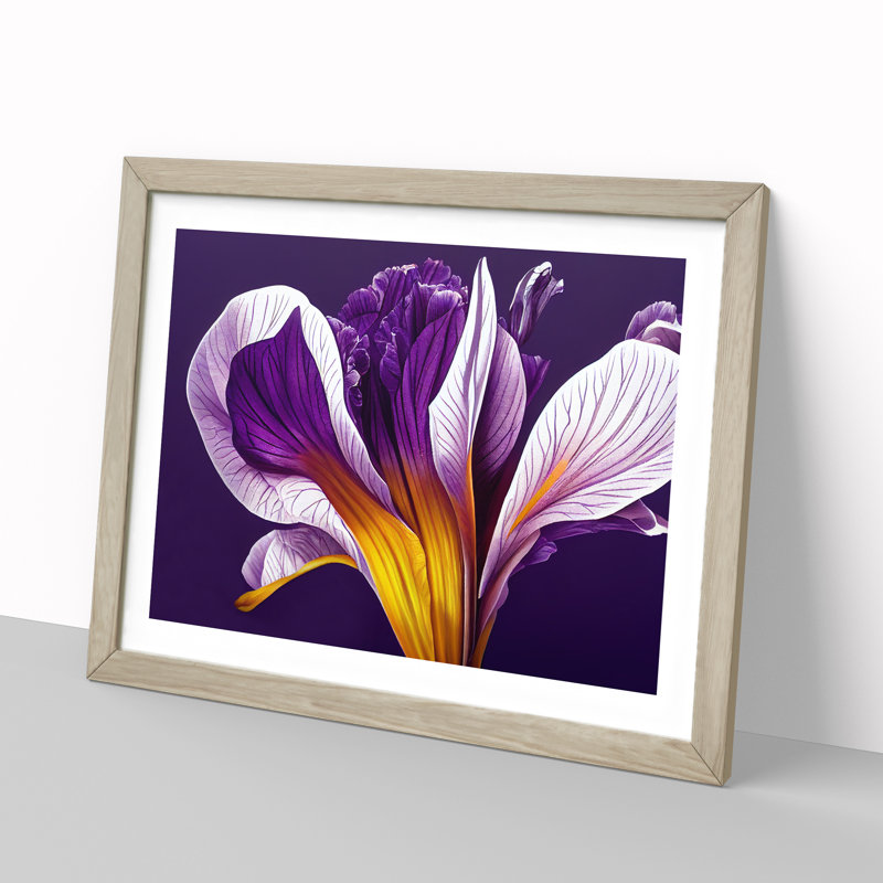 Flourishing Iris Flowers - Single Picture Frame Print, 46cm H x 64cm W x 2cm D, Oak