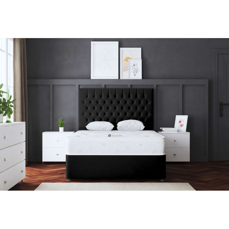 Seraphine Chesterfield 4 Draw Divan Bed with Headboard, Black, Kingsize (5')