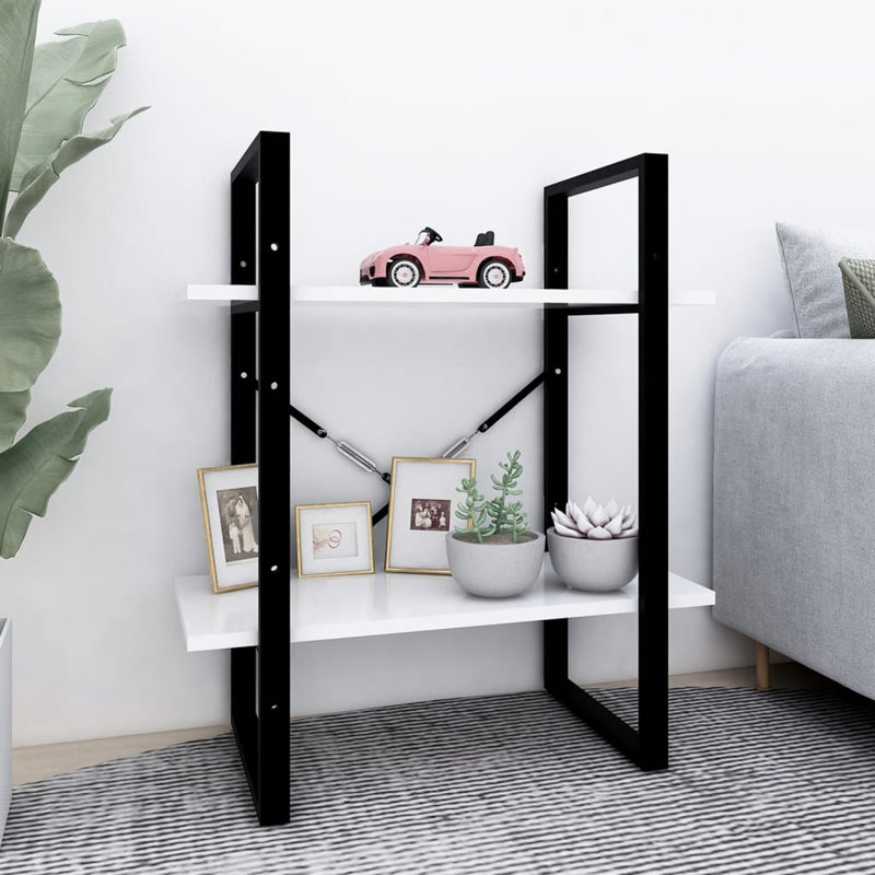 2-Tier Book Cabinet 23.6"x11.8"x27.6" Engineered Wood, White/Black