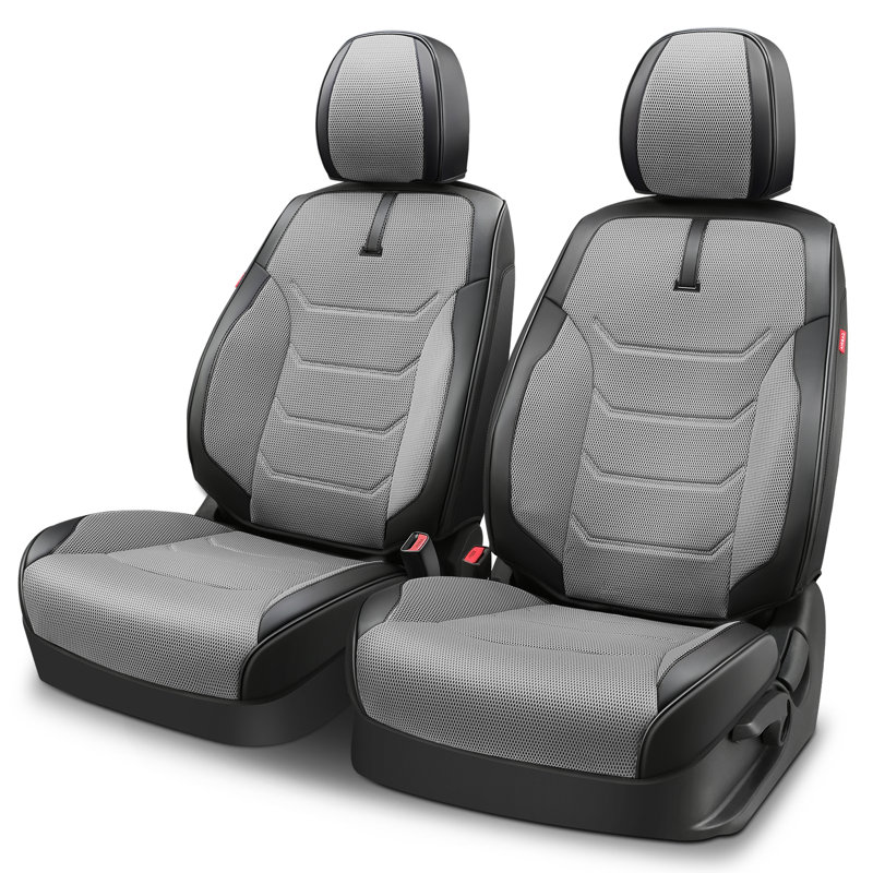 Front Row Seat Covers Universal Waterproof Polyester For Cars Suvs Trucks Airbag Compatibility​​, Black/Gray