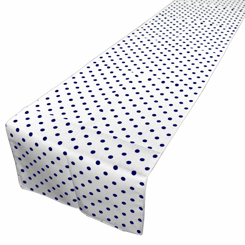 Chemin de table à petits pois, L 24 po x L 108 po, Blanc / bleu marine