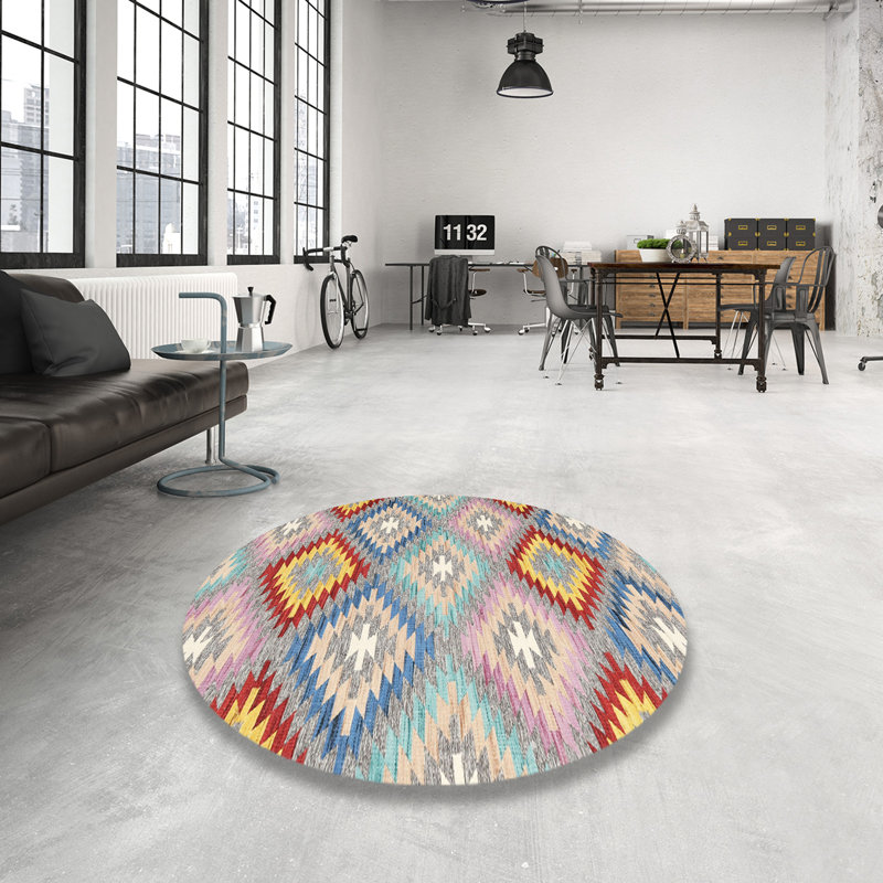 Tapis contemporain rouge / vert, Rond 8 pi