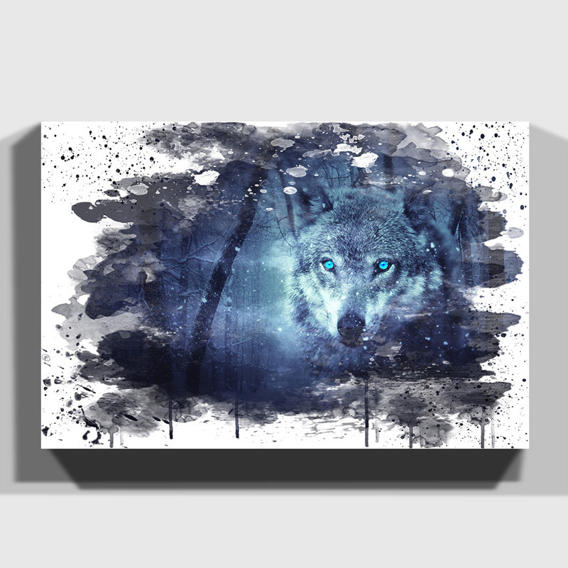 Blue Eyed Wolf in the Forest - Wall Art, 35cm H x 50cm W, Wrapped Canvas