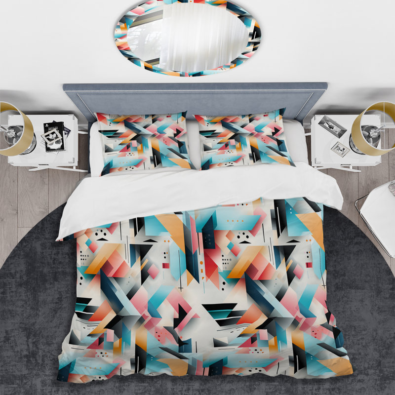 Multicolor Pastel Color Geometric Fusion - Ensemble de housse de couette géométrique