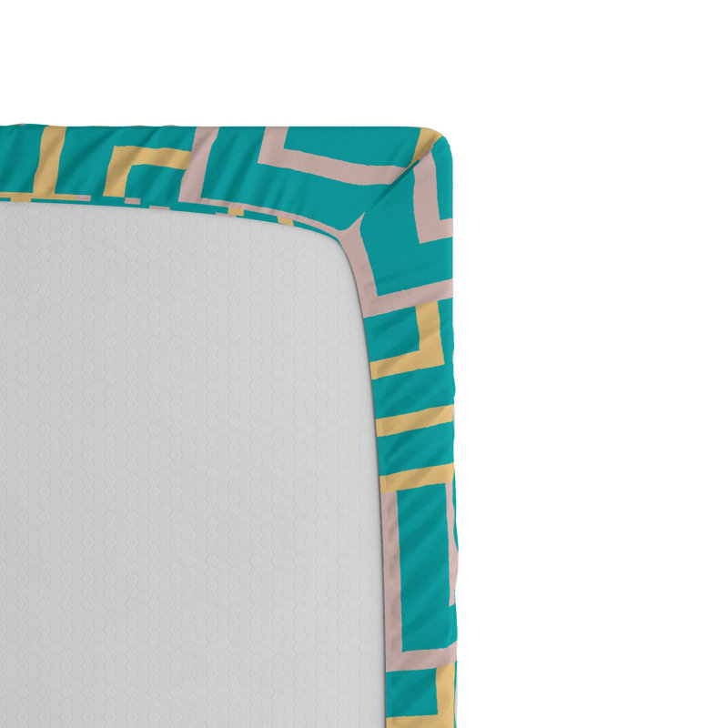 Turquoise and Yellow Geometric Microfiber Twin XL Fitted Sheet