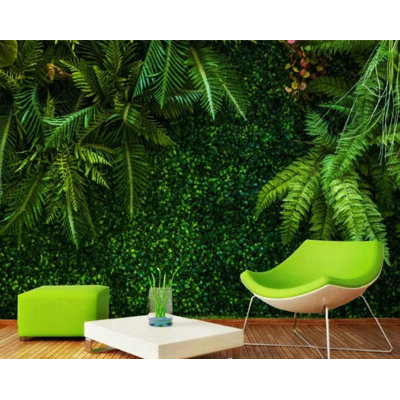 Lush Tropical Rainforest Vertical Garden Wall Mural – 3D Jungle Fern Palm Leaf Nature Greenery Large Wall Decor