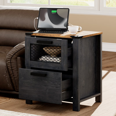 Living Room Set Of TV Stand And End Table With Charging Station,Black