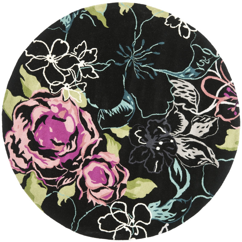 Matthews Hand Tufted Wool Floral Rug, Round 7'