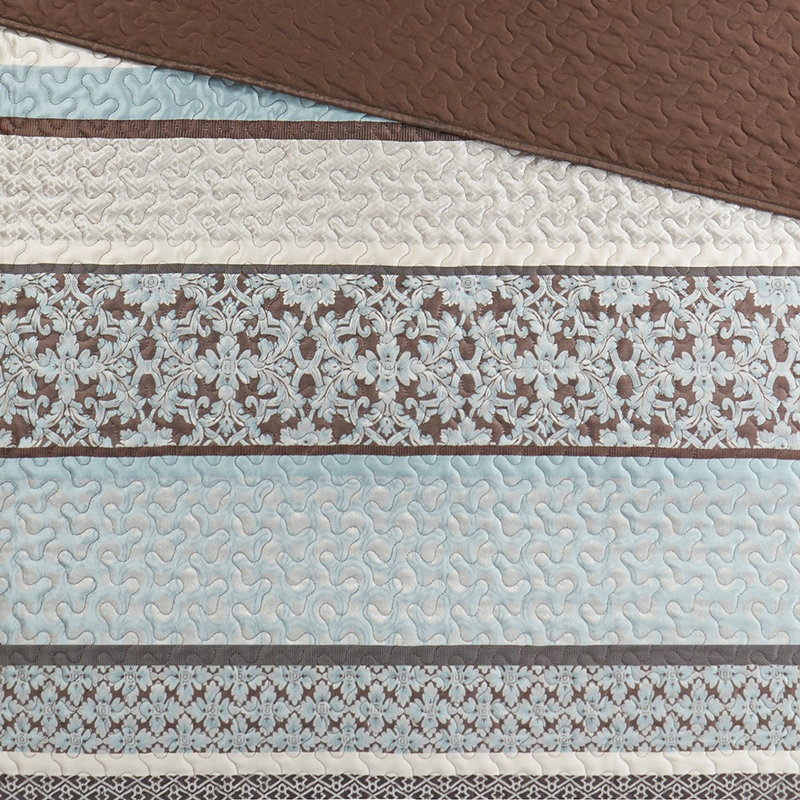 Courtepointe réversible très grand / très grand 5 pièces, literie à motif géométrique bleu avec détails élégants