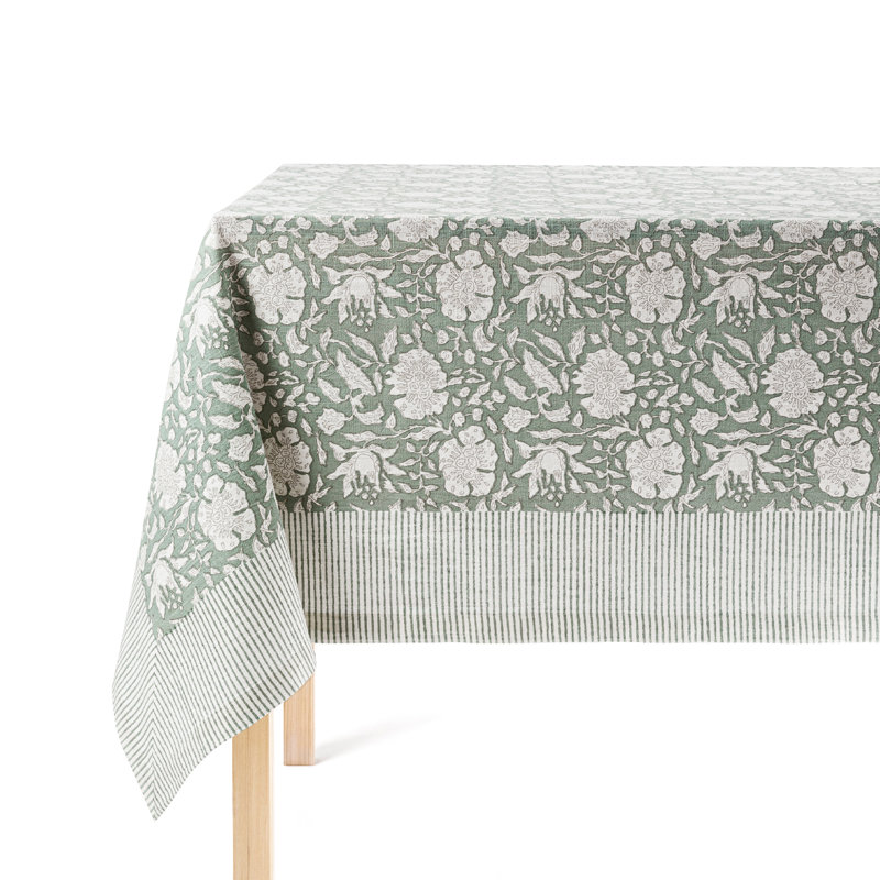 over&back Hand-Blocked Tablecloth, 70" W x 108" L, Green Floral
