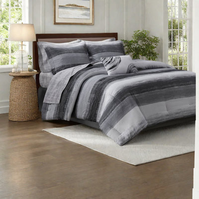 Ensemble de literie pour grand lit 9 pièces de qualité supérieure, édredon en microfibre avec draps en coton, design noir moderne