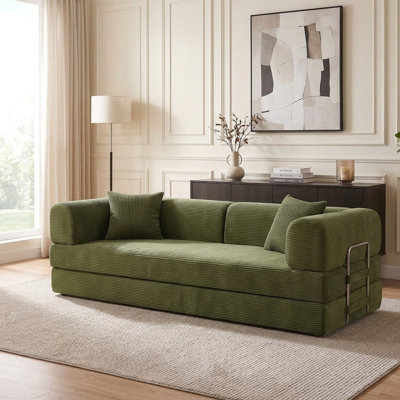 37.4" W Folding Floor Convertible Sofa Bed with Pillows and Corduroy Fabric