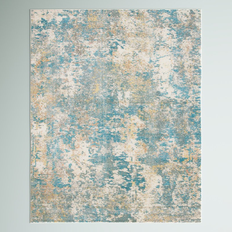 Tapis ivoire / bleu sarcelle / or Besfort, Rectangulaire 8 pi x 10 pi