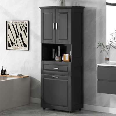 Tall Bathroom Cabinet With Laundry Basket, Large Storage Space Tilt-Out Laundry Hamper And Upper Storage Cabinet