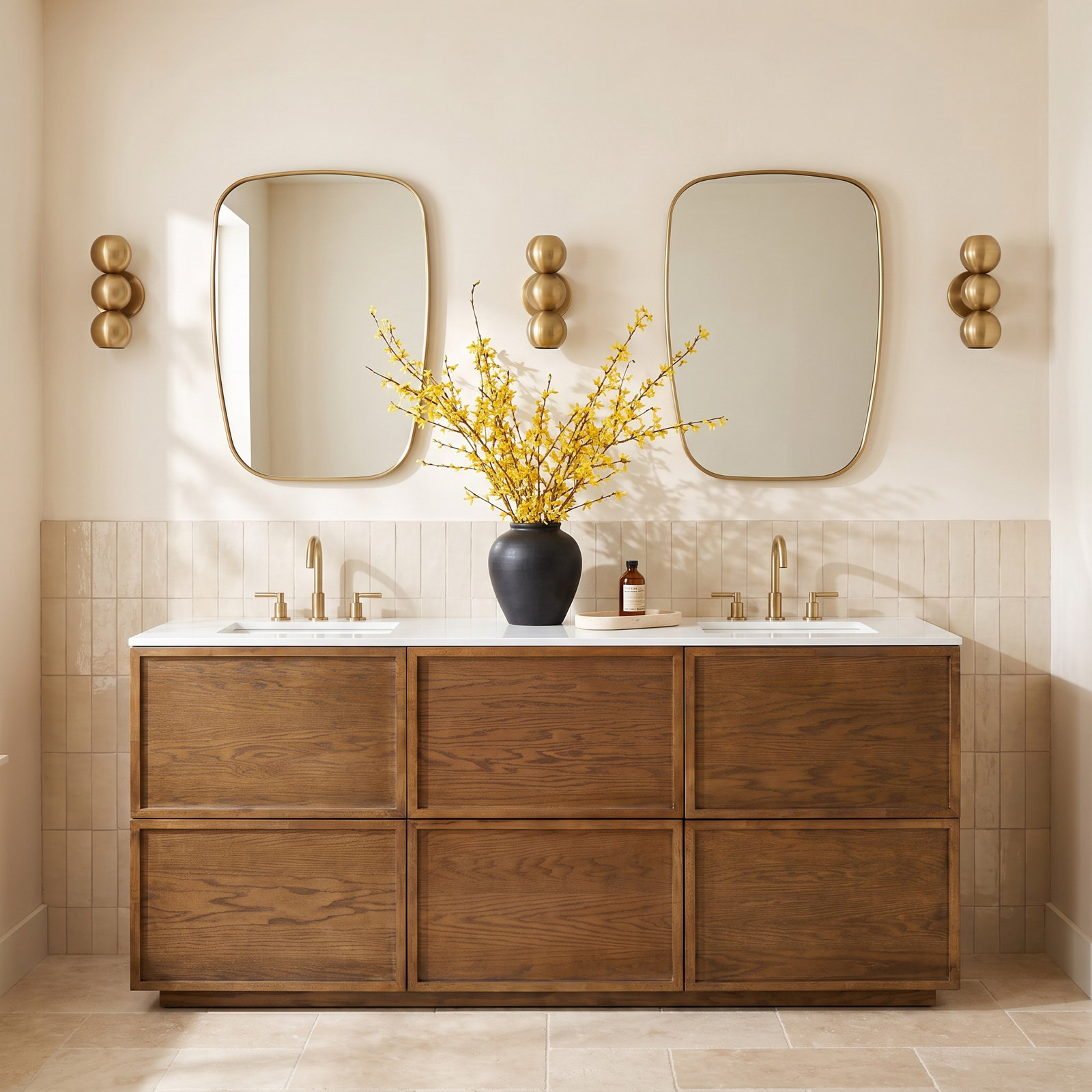 Hudson 72" Genuine Marble Double Bathroom Vanity, Medium Oak