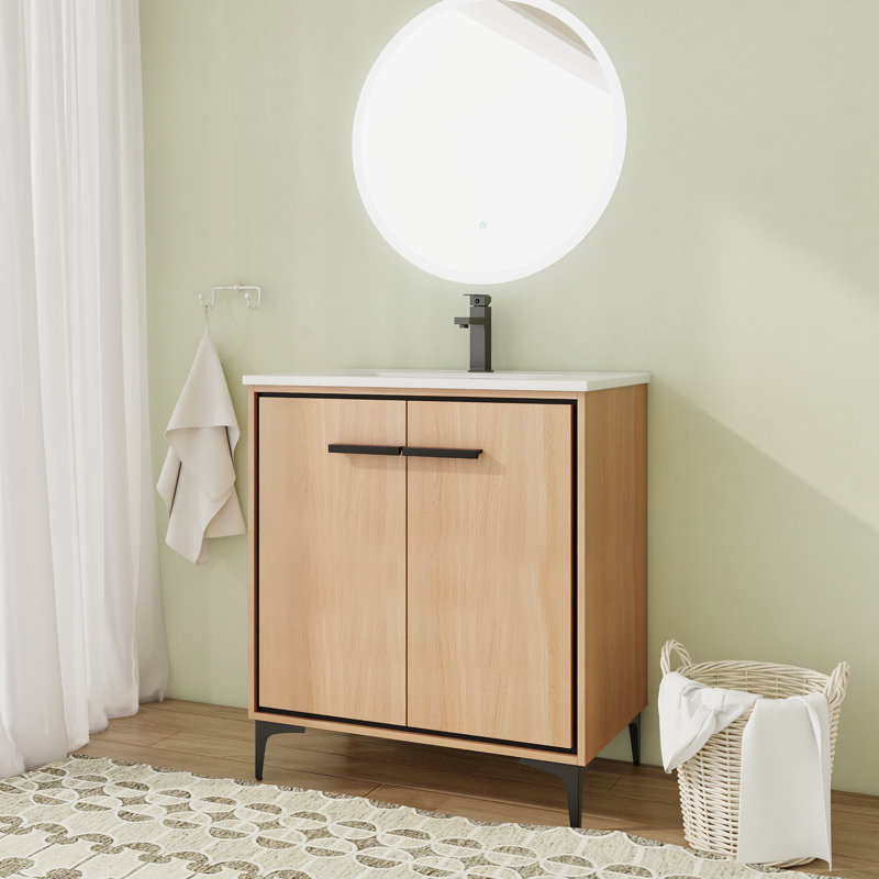 Meuble-lavabo simple 30,07 avec comptoir, Brun clair