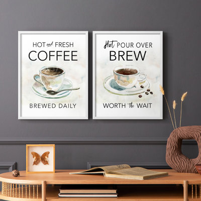 Café chaud et frais - Impression encadrée de qualité supérieure - Prêt à accrocher - Aucun clou requis - Aucun clou requis