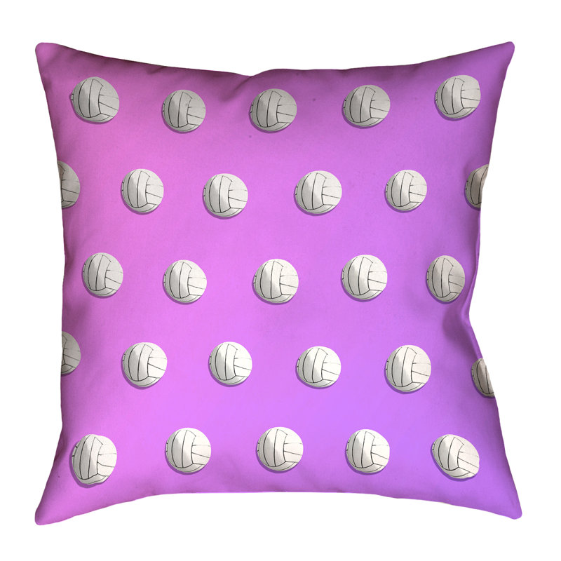  Coussin décoratif rose et mauve à motif de volleyball, H 14 po x l 14 po