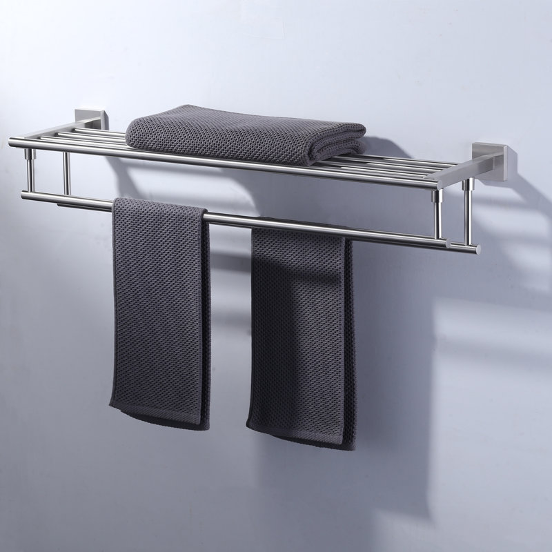 Porte-serviettes mural en acier inoxydable à 2 niveaux avec 2 barres à serviettes rondes 20 po, H 5,5 po x l 32 po x P 8 po