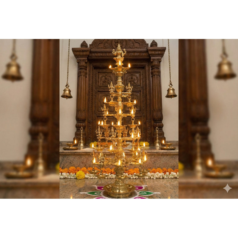 Lampe en laiton 39 "avec 22 statues de déesse Lakshmi Ashtottara