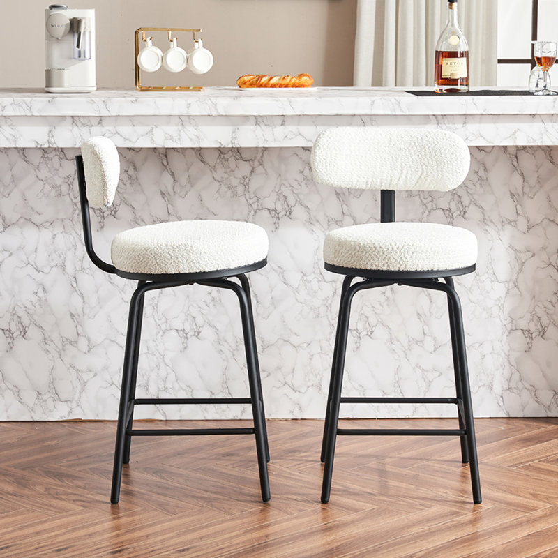 Salle à manger moderne, pivotante à 360 °, rembourrée avec pieds et repose-pieds en métal, 2 repose-pieds à hauteur de comptoir blancs pour la cuisine
