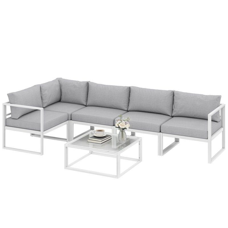 Garden Sofa Set, Grey Cushion/White Frame