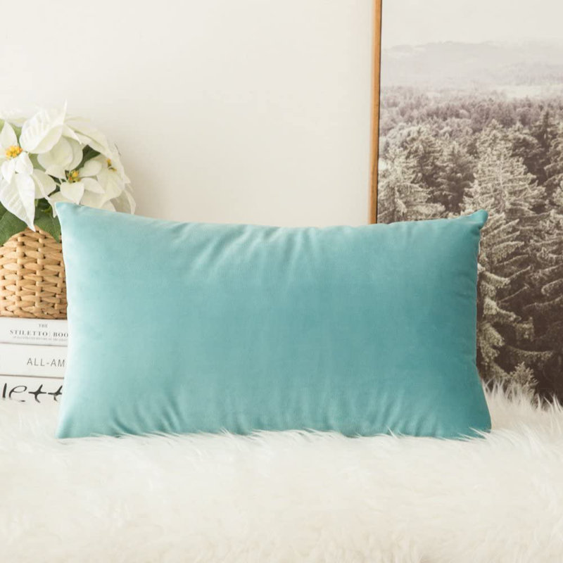 Housse de coussin en velours uni, Rouge, H 12 po x l 20 po