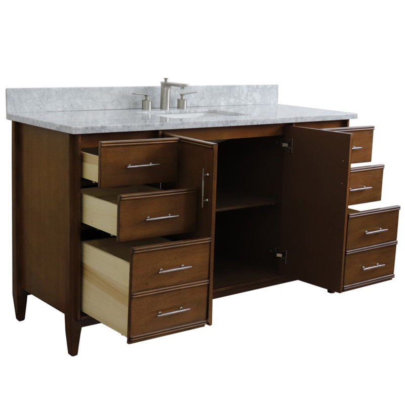 Ensemble de meuble-lavabo simple 61 po Harvin, Marbre de Carrare blanc
