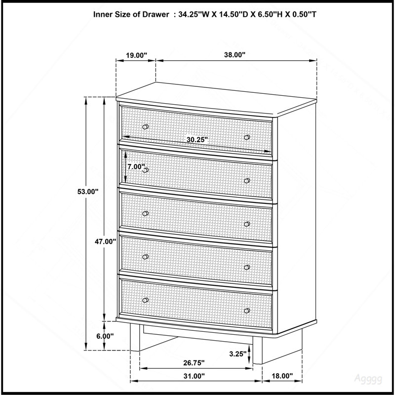 Commode de chambre à 5 tiroirs Kimpton