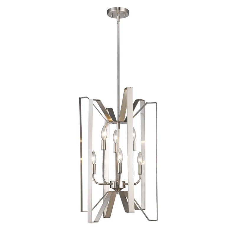 Lustre géométrique à 8 lumières de style bougie Algertha, Nickel brossé