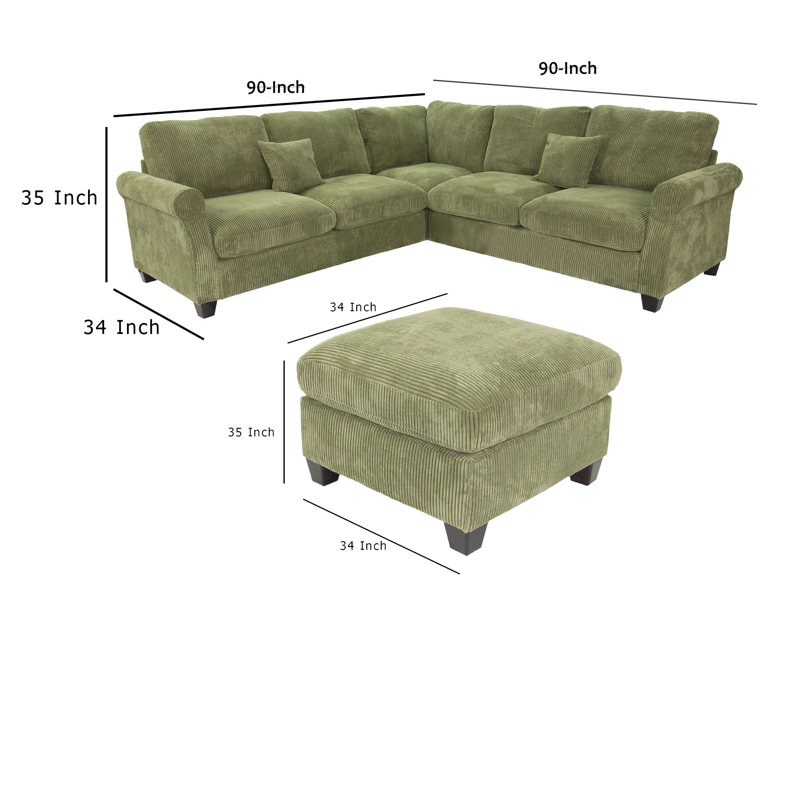 Canapé modulaire en velours côtelé 4 pièces Srinav, H 35 po x l 90 po x P 34 po, Velours côtelé vert