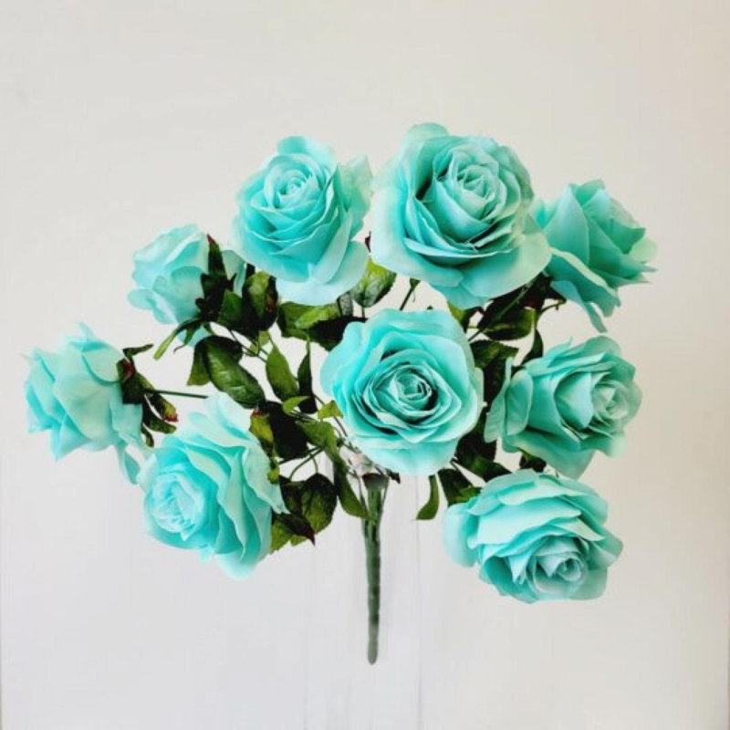 Fleur artificielle de rosier turquoise